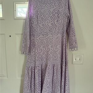 Dainty Jewells Lavender Eyelet Dress with Scalloped Detail